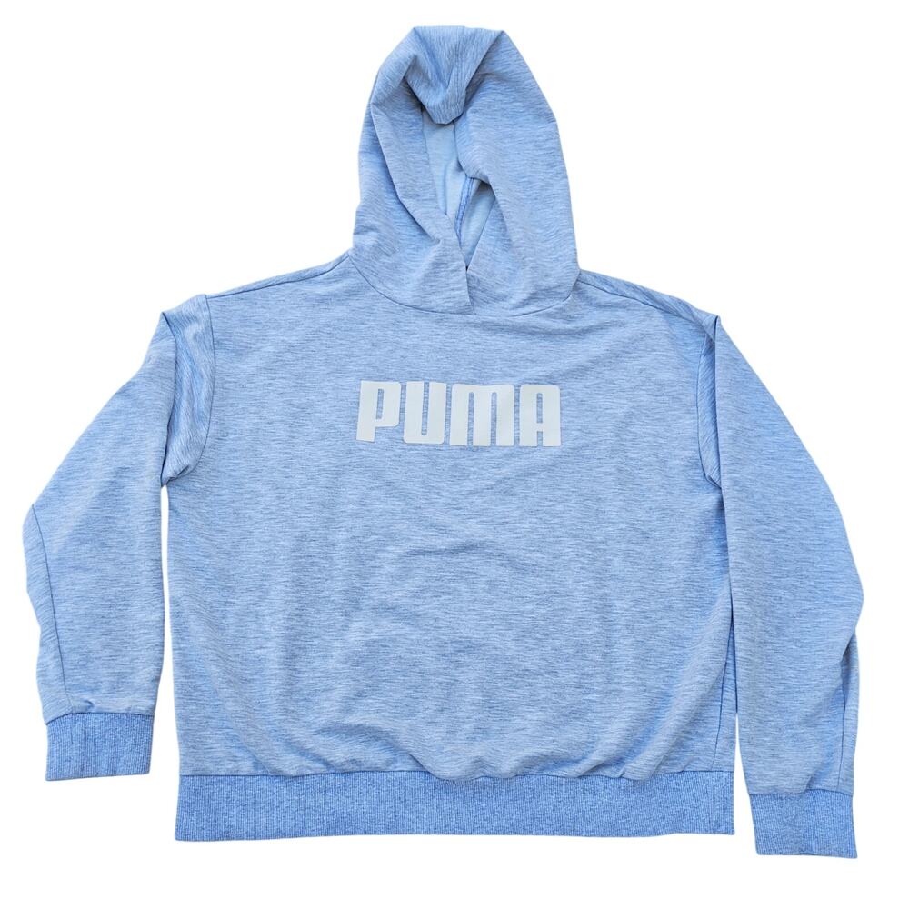 Gray Hoodie Puma Size M Boxy Cut Hooded Logo Sweatshirt Med - Picture 8 of 8